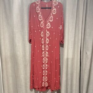 Free People Floral Embroidered Midi Dress - rose
